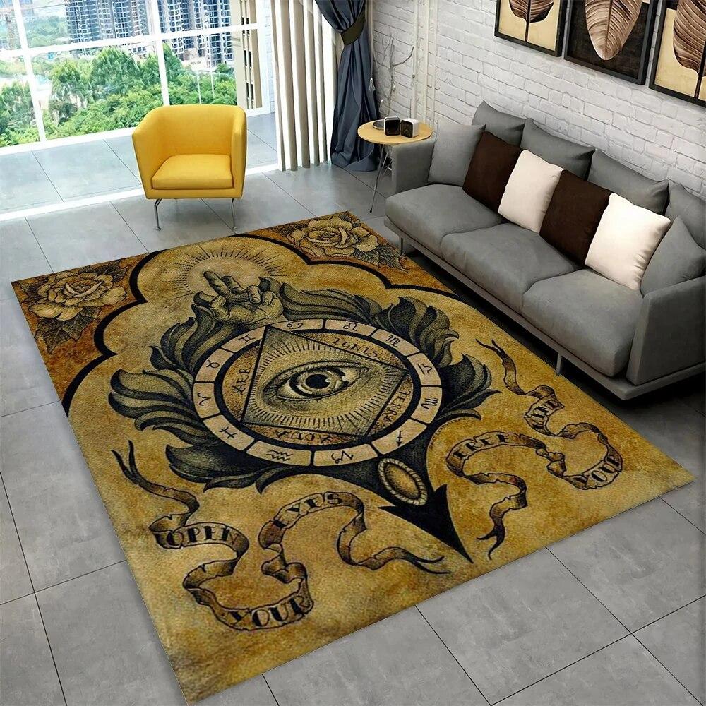 3D Freemason Masonic Illuminati Ring Area Rug,All Seeing Eye Carpet Rug for Living Room Bedroom Doormat Decor,Non-slip Floor Mat