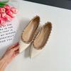 Sheepskin Version~ V Home Rivet Flat Shoes Women's New Pointed Shoes Nude Willow Shoes Soft Leather Inner Height Increase Single Shoes