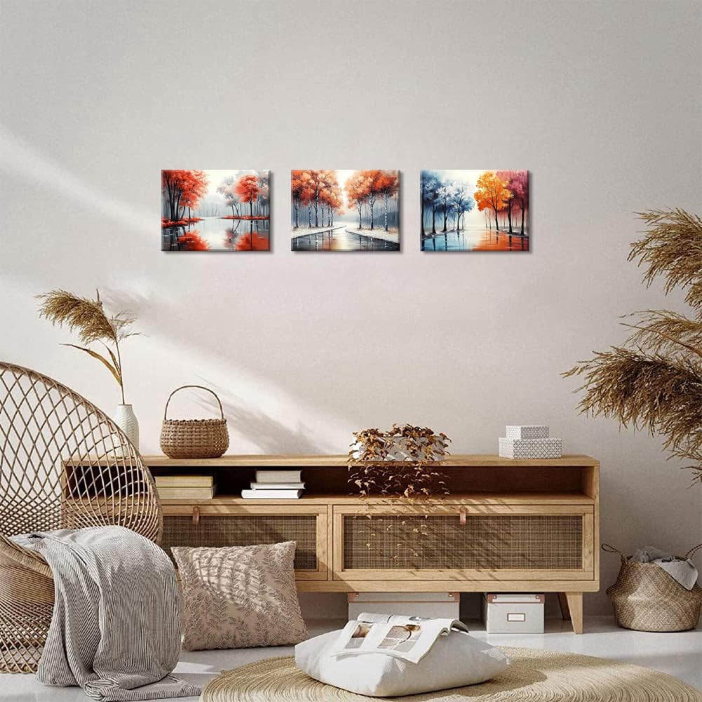 PIY PAINTING Настенное искусство, Пейзажное холщовое настенное искусство, Декоративная живопись, Холст с осенним пейзажем, Лесная настенная декоративная живопись, Настенное искусство в раме