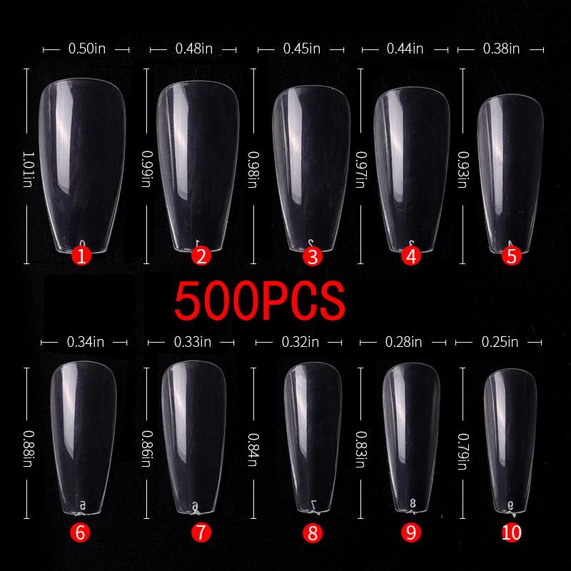 500 шт./пакет, система наращивания гелевых ногтей, полное покрытие, скульптурные прозрачные шпильки, гроб, накладные ногти