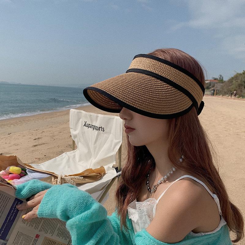 Складная пустая шляпа-цилиндр, летняя шляпа от солнца, универсальная соломенная шляпа для защиты от солнца, женская, знаменитая, летняя, пляжная шляпа для отдыха на море