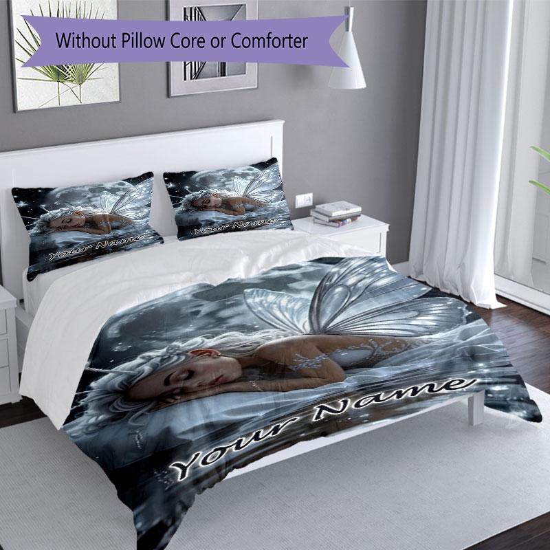 3pcs Custom Name Moonlit Fairy Dreams Bedding Set Printed Bedding Set Duvet Cover Closure Includes 1 Duvet Cover & 2 Pillowcases Bedroom Decor