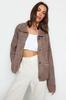 Women's Fashionable Stylish Cardigan Mink Wide Fit Polo Collar Boucle Knitwear Cardigan