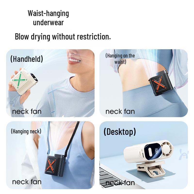 Multi-Functional Clip-On Fan: Waist, Umbrella & Bag Compatible for Outdoor, Construction, Cycling, and Cars.