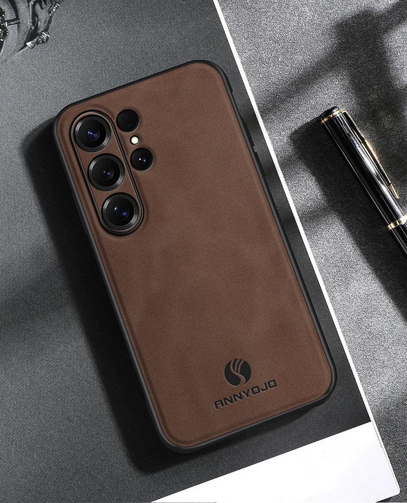 Матовый однотонный кожаный чехол для Samsung S26 Ultra S26 + S25 Edge Galaxy S24 Plus S23 FE S22 со встроенным металлическим держателем для автомобильного крепления
