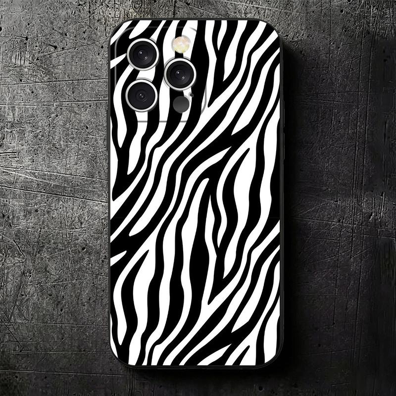 Zebra Stripe Black White Soft Phone Case for iPhone 16 16E 17 Air 15 Pro Max 14 Plus 13 Mini 11 12 7 Black Cover Back Shell