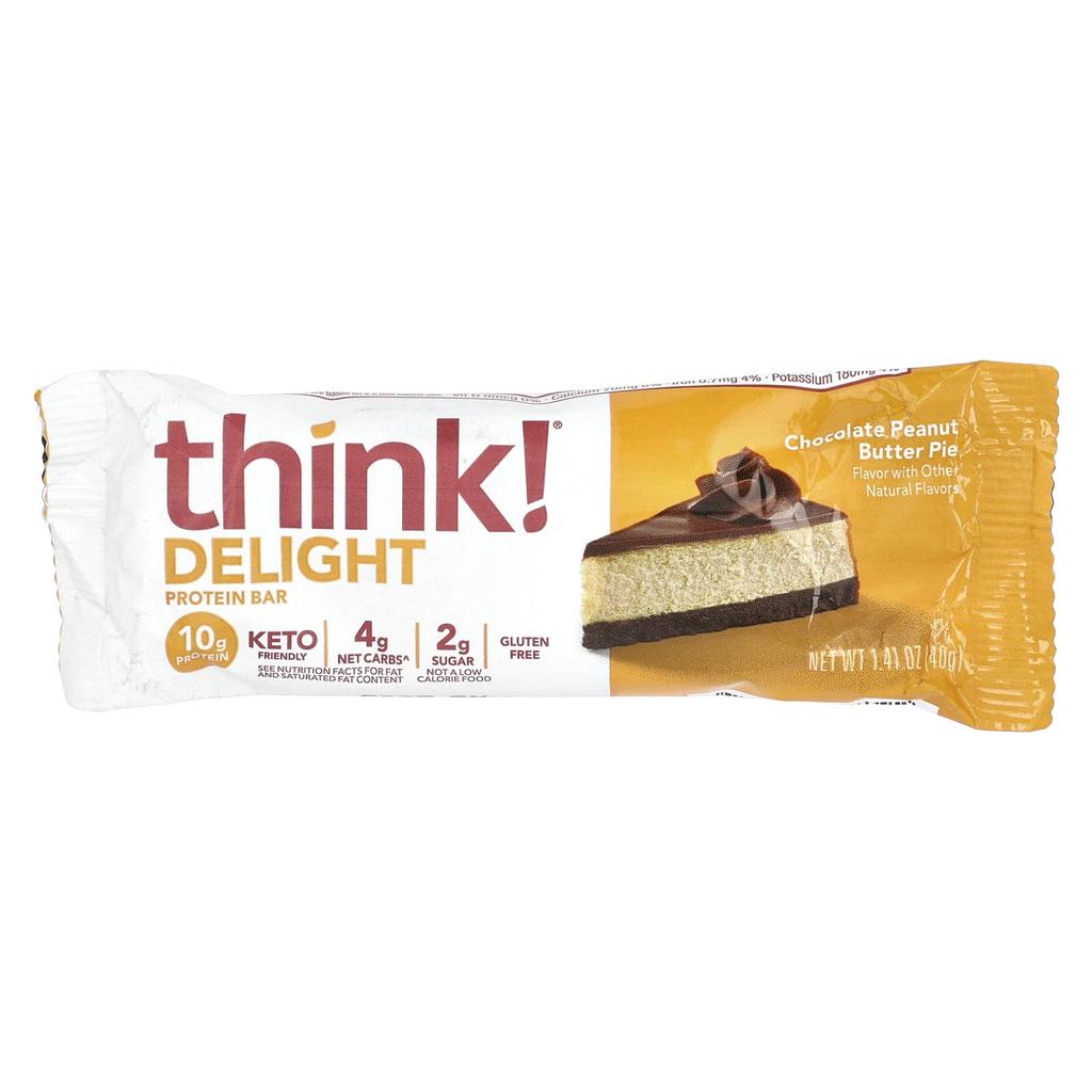 Think!, Delay Protein Bar, Chocolate Peanut Butter Pie, 10 Bars, 40G (1.41Oz) Each
