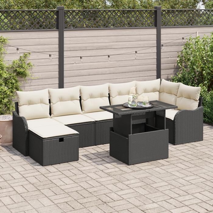 8-Piece Garden Sofa Set with Black Cushions Poly Rattan, 2-Seater Garden Sofa with Black Cushions Poly 3359724
