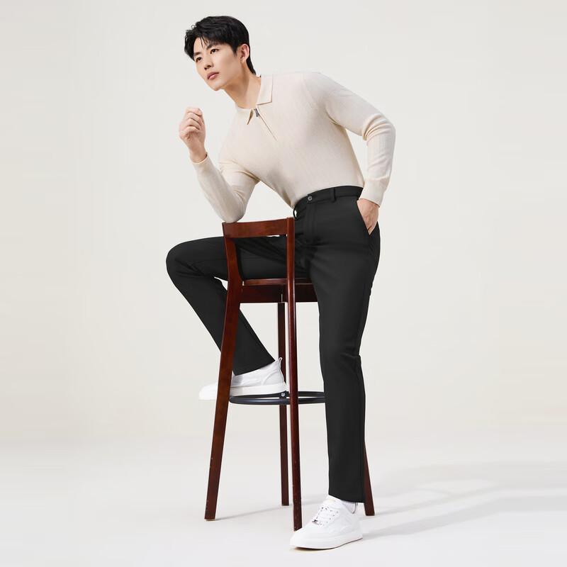 Qipai Men's Wrinkle-Resistant Brushed Twill Straight-Leg Casual Pants