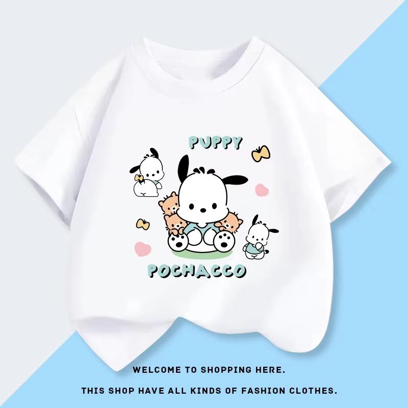 Cotton Breathable Childrens Tshirt 2026 Summer New Fitness Pochacco Cartoon Printed Casual Parent Child Short Sleeve