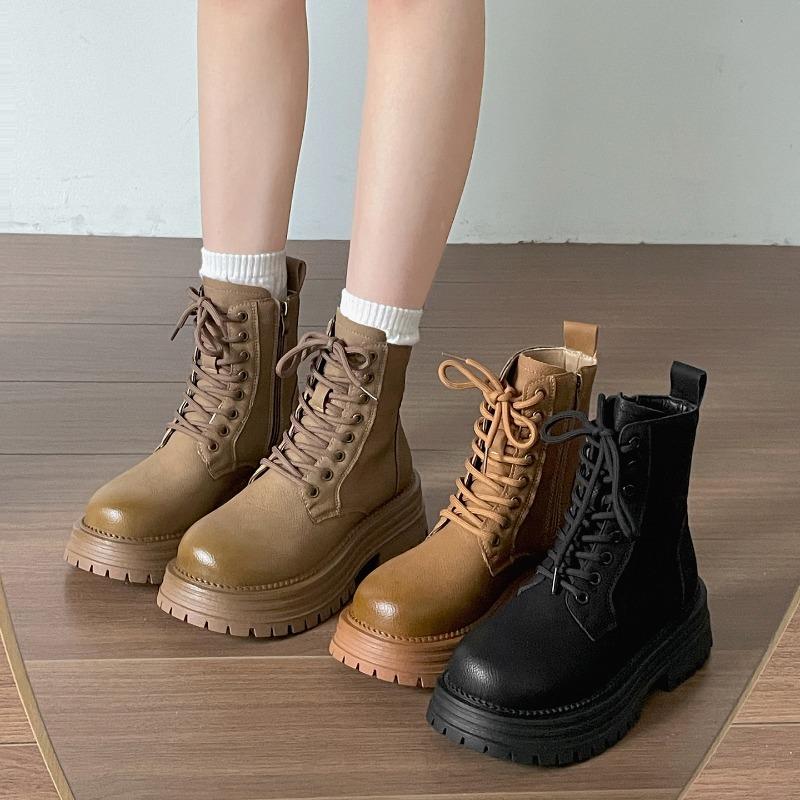 Мода Мода Женские Удобные Ботинки на Толстой Подошве Универсальные Ботильоны на Платформе для Осени Зимы Женская Обувь Ретро Ботинки на Шнуровке