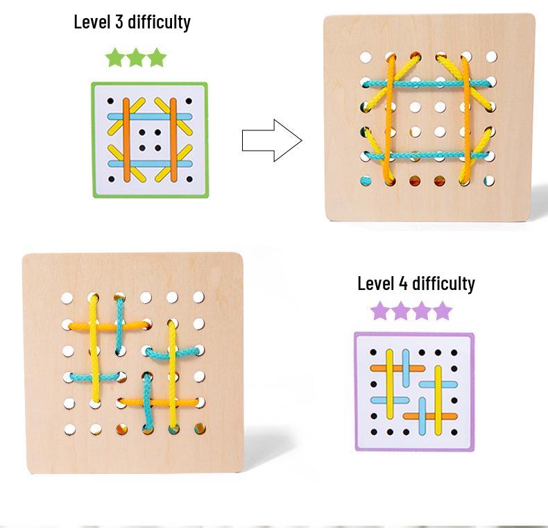Children's Educational Threading Board Toy for Concentration and Logical Thinking, Handmade Shoelace Trainer for Ages 3-6