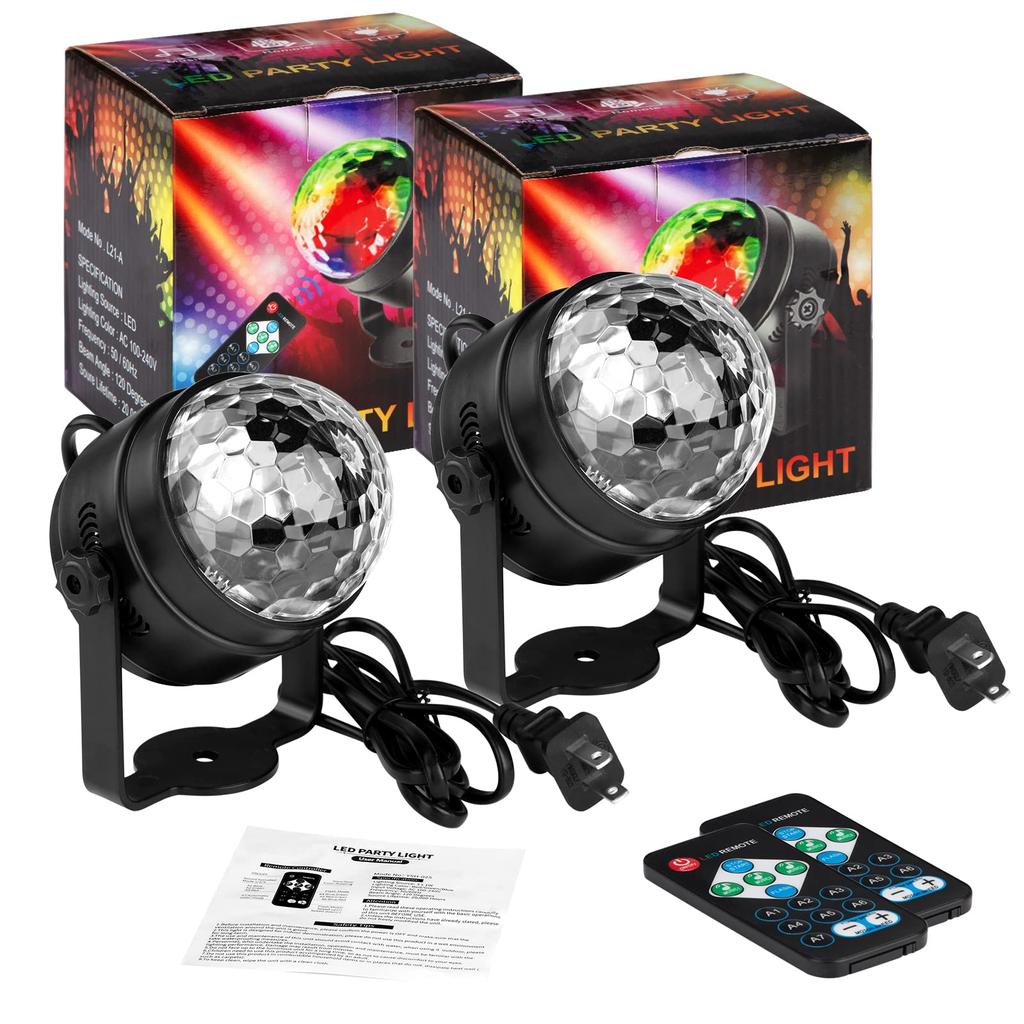 Litake LED Mirror Ball Disco Light for Home Use Rotating 3W RGB 7 Color Changing Voice Activated with Remote Control Club Party Stage Lighting of (Set