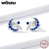 925 Sterling Silver Stud Earrings Blue Zirconia Fairy with Moon Small Women Wedding Jewelry
