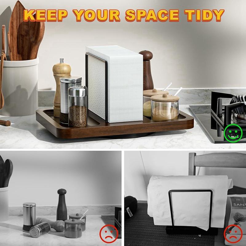Napkin Holder for Table, Rotating Metal Napkin Dispenser with Salt and Pepper Shakers Caddys Standing Paper Towel Holder-A09G