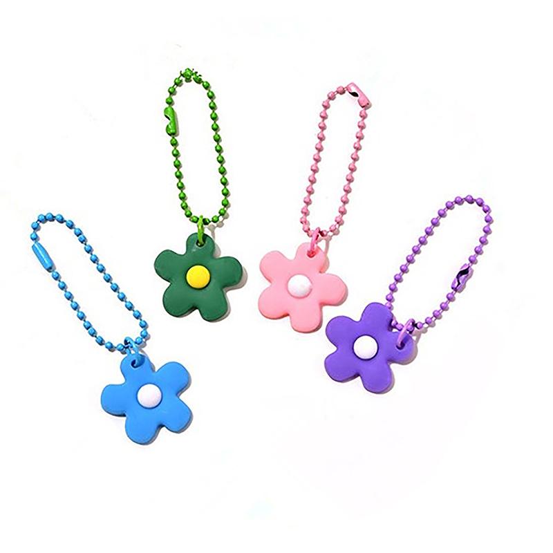 Брелок для ключей с маленькими цветными цветами, кулон для ключей в розовом цвете, подвеска для сумки для женщин, цепочка в корейском стиле, мультяшные брелки