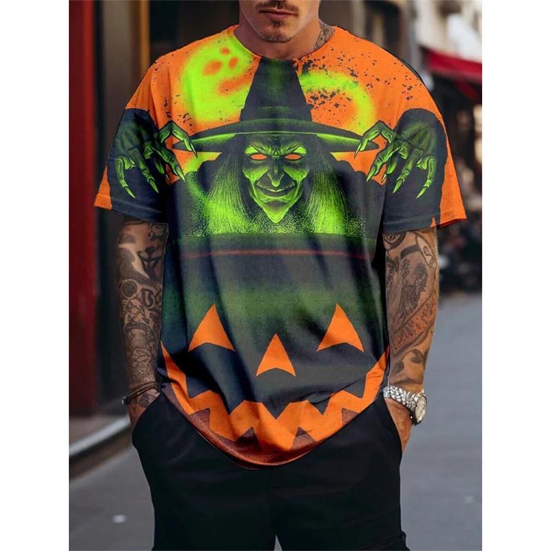 Новая забавная мужская футболка с 3D-принтом кота, футболка с рисунком тыквы и черепа на Хэллоуин, повседневный топ с круглым вырезом, свободным коротким рукавом, в стиле хип-хоп для нарядного выхода