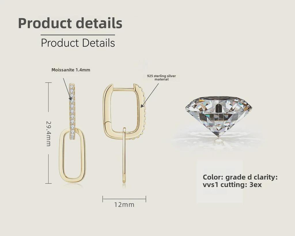 Элегантные женские серьги-кисточки с двойным кольцом и муассанитом - серебро S925, дизайн класса люкс