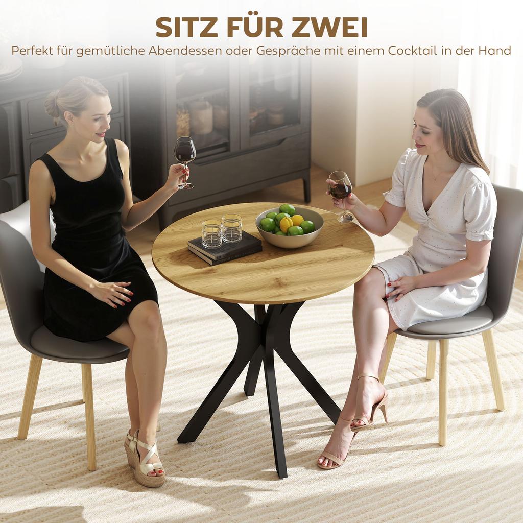 Dining Table Kitchen Table Round Table, Modern Design, 78 cm x 78 cm x 75 cm, Natural Wood