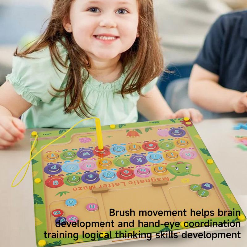 Монтессори 2-в-1 Магнитная головоломка для обучения цифрам и буквам, лабиринт из бусин, детская доска для рисования, игрушки, развивающие игры-головоломки