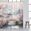 Ink Landscape Shower Curtain Abstract Mountain Water Red Floral Birds Chinese Style Bath Curtains Home Bathroom Decor with Hooks