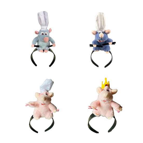 Повязка на голову Cooking Mouse King с 2 зажимами, легкая, плюшевая повязка для волос в виде мыши, противоскользящая, набитая