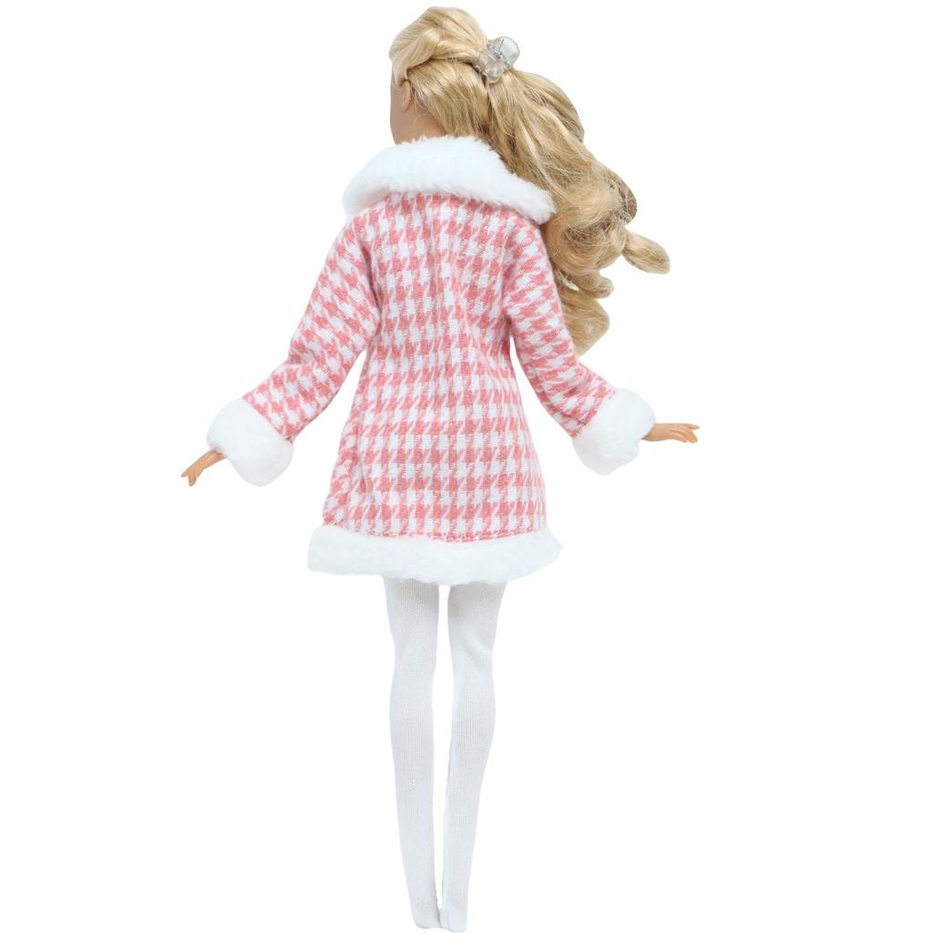 Doll Clothes + Stocking for 30cm Dolls Houndstooth Winter Furry Coat Sweet Outfit 30cm 1/6 Dolls Accessories Girl Kids Toy