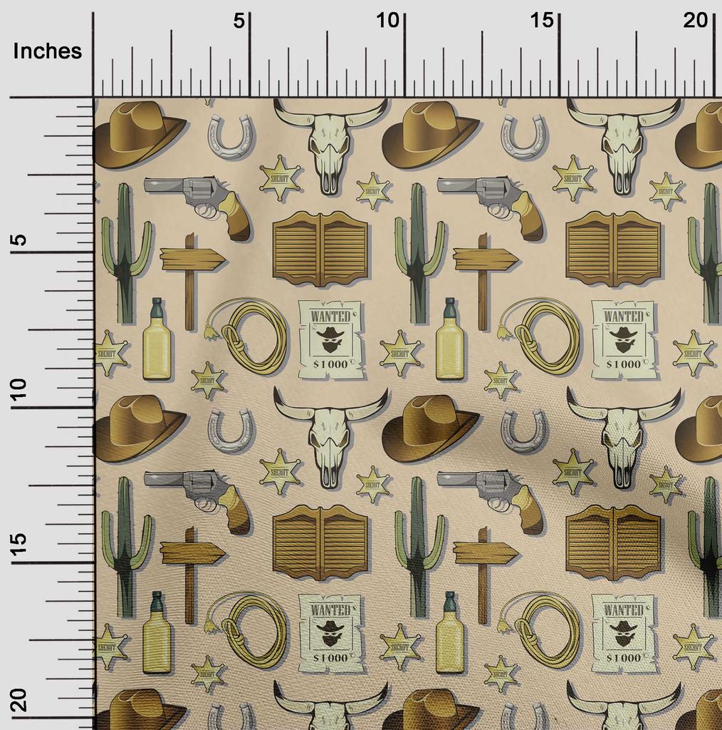 oneOone Cotton Flex Light Brown Fabric Cowboy Dress Material Fabric Print Fabric By The Yard 40 Inch