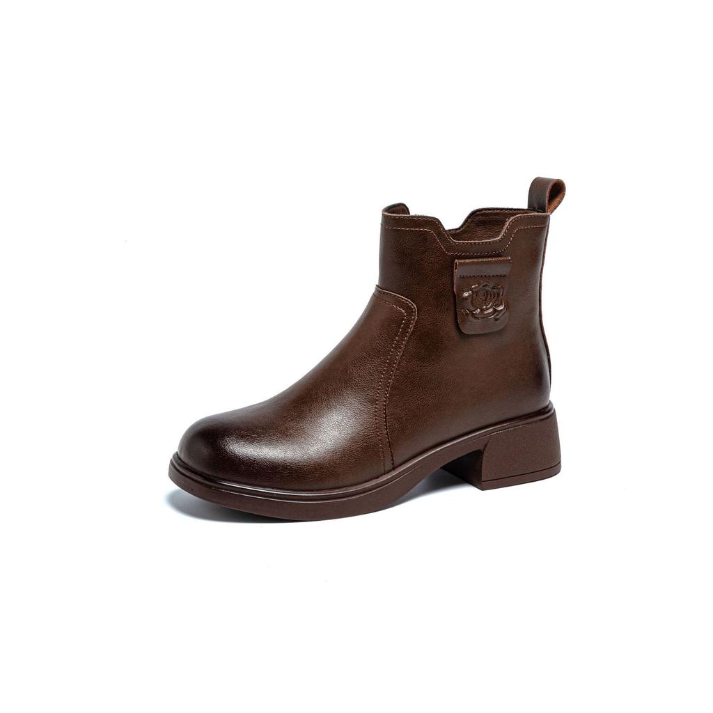 Кожаные ботинки Мартин женские модные универсальные короткие ботинки 2025 новые осенне-зимние тонкие ботинки модные на толстой подошве коричневые ботинки