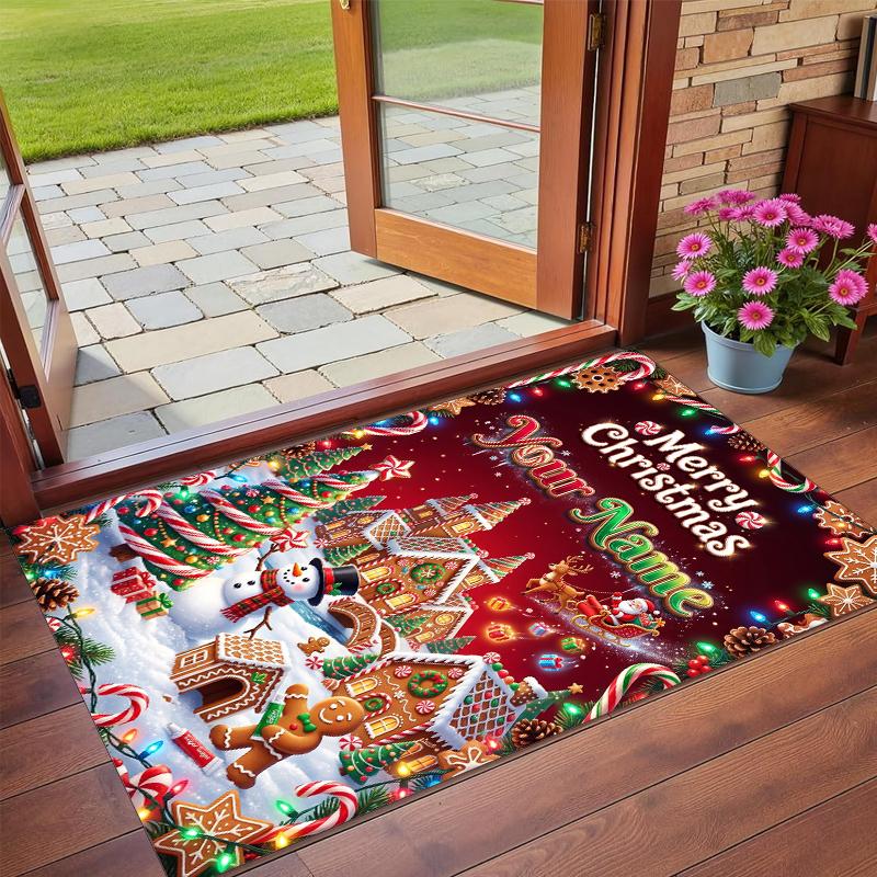 Christmas Custom Name Printed Square Area Rug Soft Non Slip Floor Carpet For Bedroom Holiday Gift