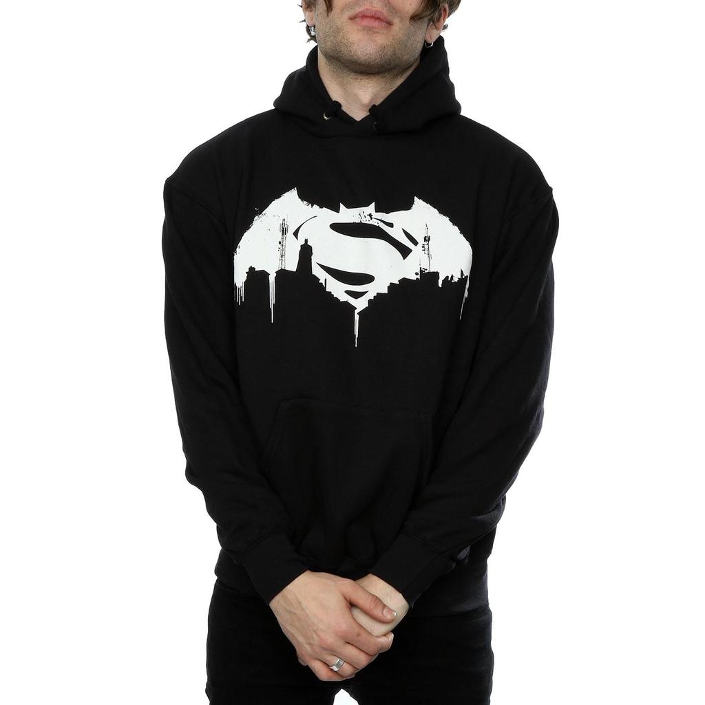 DC Comics Mens Batman v Superman Beaten Logo Hoodie