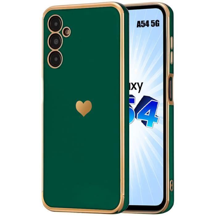 Coque de protection - Booling - pour Samsung Galaxy A54 5G - Vert Nuit - Motif Cœur - Souple Antichoc