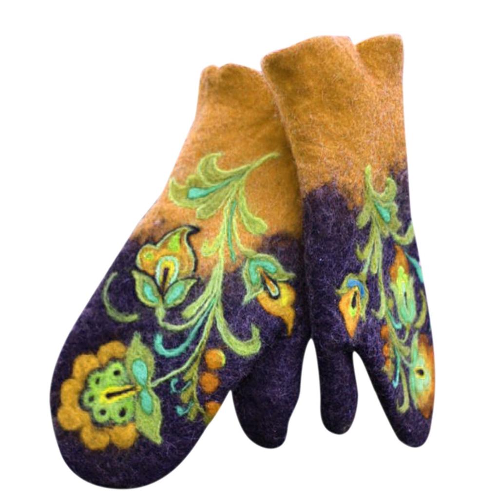 Women's Colorful Embroidered Gloves Winter Christmas Mittens Warm Gloves