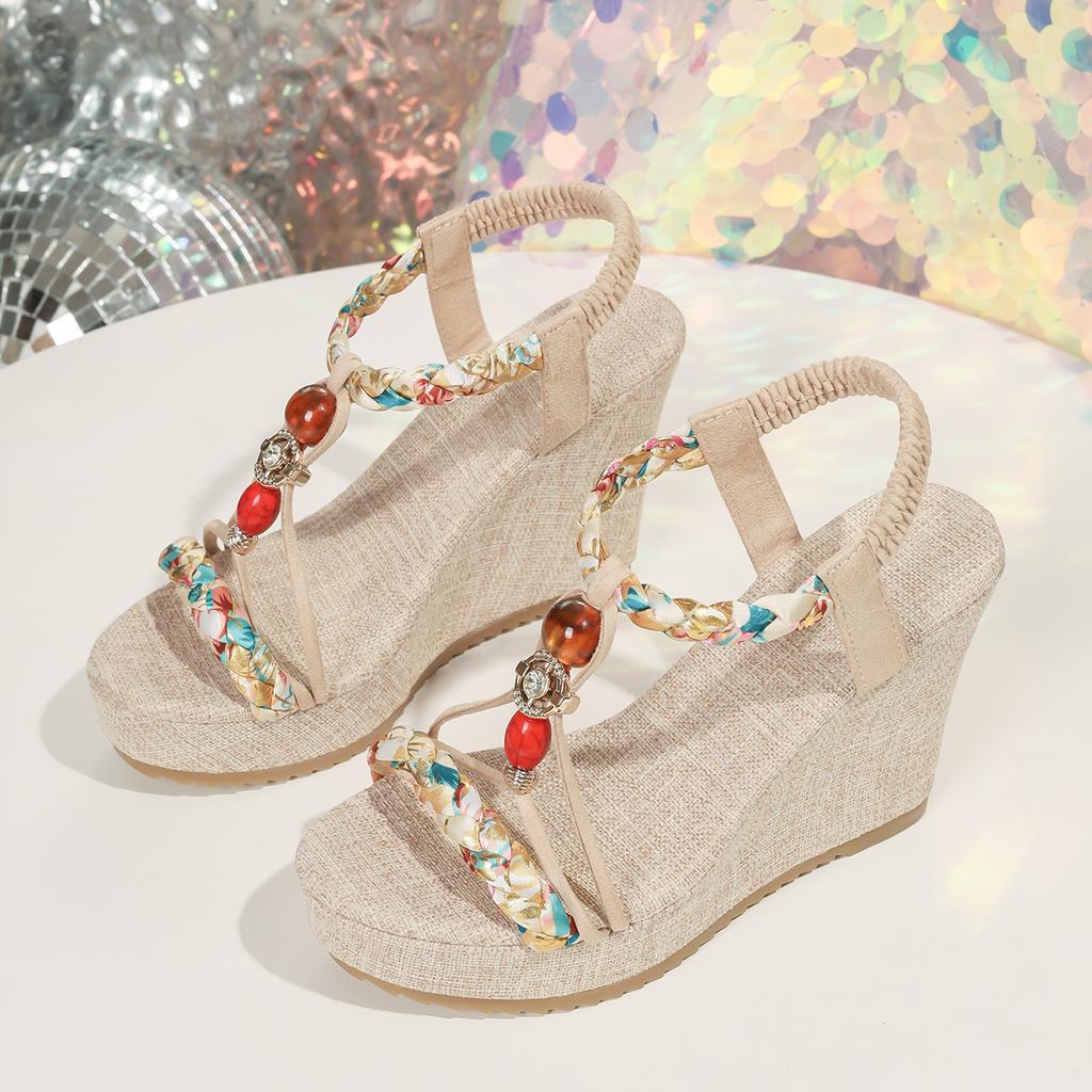 Модные женские сандалии Модный стиль Модные туфли с круглым носком с открытым носком Женские модные сандалии на танкетке Сандалии на высокой платформе