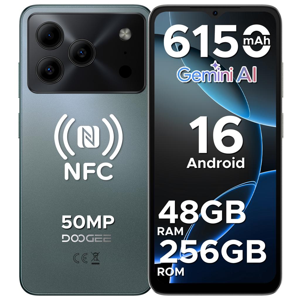 Doogee Смартфон Note56 Plus Android 16 Gemini AI 6,56" Аккумулятор 6150 мАч 48 ГБ ОЗУ(6+42) 256 ГБ ПЗУ Google Pay Мобильные телефоны NFC