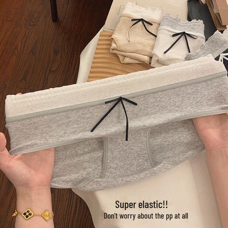 Женское нижнее белье из чистого хлопка средней посадки, 3 штуки, с кружевом-бантом, антибактериальное