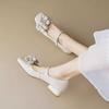 New Women's Spring Elegant Single Low Heel Women's Party Shoes Silver Beige High Heels Flat Small Leather Shoes Flowers