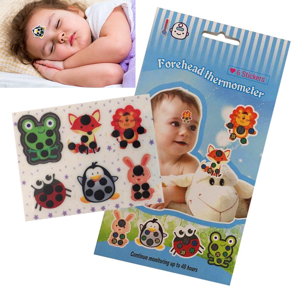 6Pcs Baby Head Thermometer Cartoon Forehead Thermometer Sticker Infant Fever Body Temperature Test