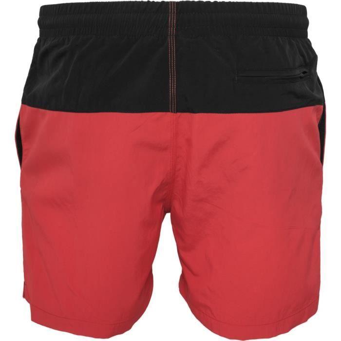 Short de bain - Urban Classics - BLOCK - Noir - Rouge - 100% nylon