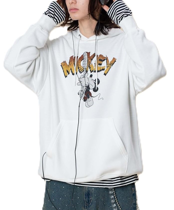 WEGO Unisex Disney Graphic Disney Size White Hoodie/Sweatshirt, Fall/Winter Casual, Gift, Men's, L,