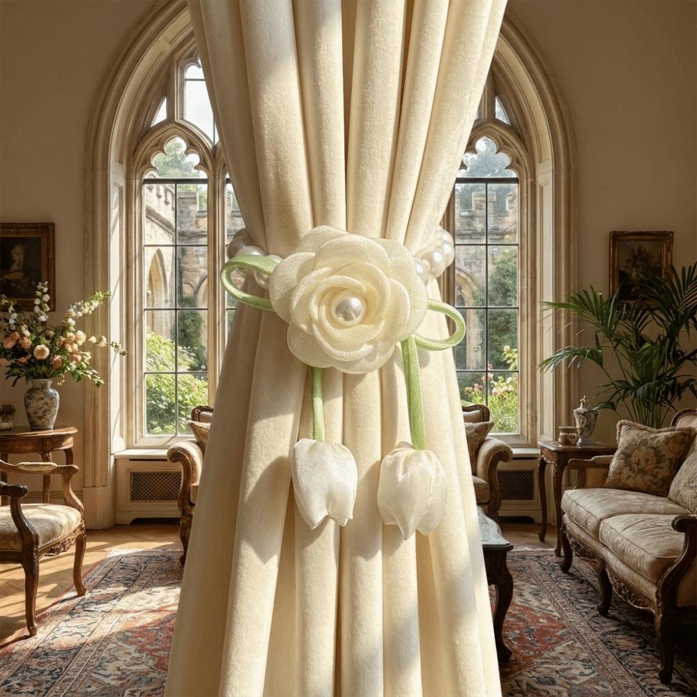 Beautifully Flowers Curtain Straps Magnetic Sheer Curtains Tiebacks Pearl Curtain Buckle Bedroom