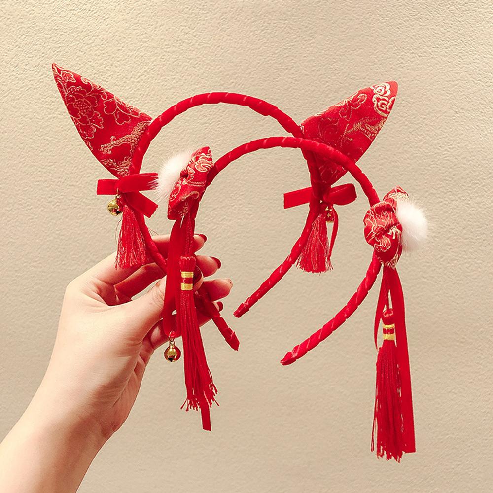 Retro New Year Gift Red Festivel Headband Head Buckle Tassel Head Hoop Peking Opera Headwear