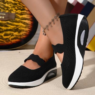 Летающие тканые туфли-качалки женские с одной педалью, чехол для ног, толстая подошва с высотой, воздушная подушка, обувь для новых мам, сетчатая дышащая повседневная женская обувь