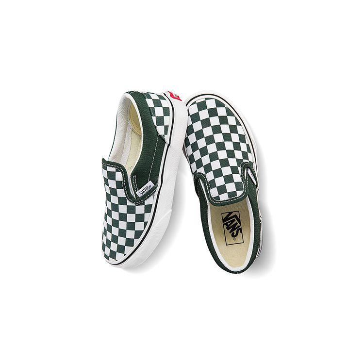 Vans Повседневные слипоны Прочные Легкие Низкие Детские кеды для скейтбординга Зеленые Белые Шахматная клетка Детские кроссовки VN0A5KXM8CA