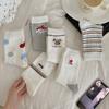 Female Autumn and Winter New Casual Color Stripes Dot Embroidery Small Flower Letter Cute Cartoon Tube Stack Socks
