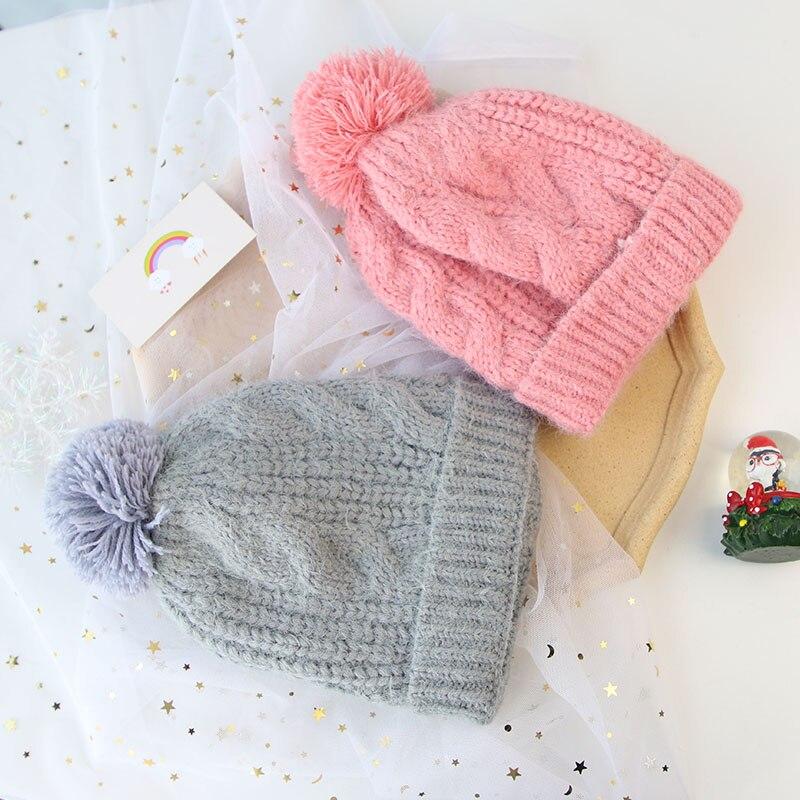 Красочная детская шапка с помпоном, осенне-зимняя детская шапка-бини для девочек и мальчиков, вязаная крючком толстая теплая однотонная шапка для малышей