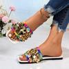 European and American Flat-bottomed Sequined Cool Slippers Women's 2025 Summer New Square Head Outer Wear Large Size 4344 One-word Slippers