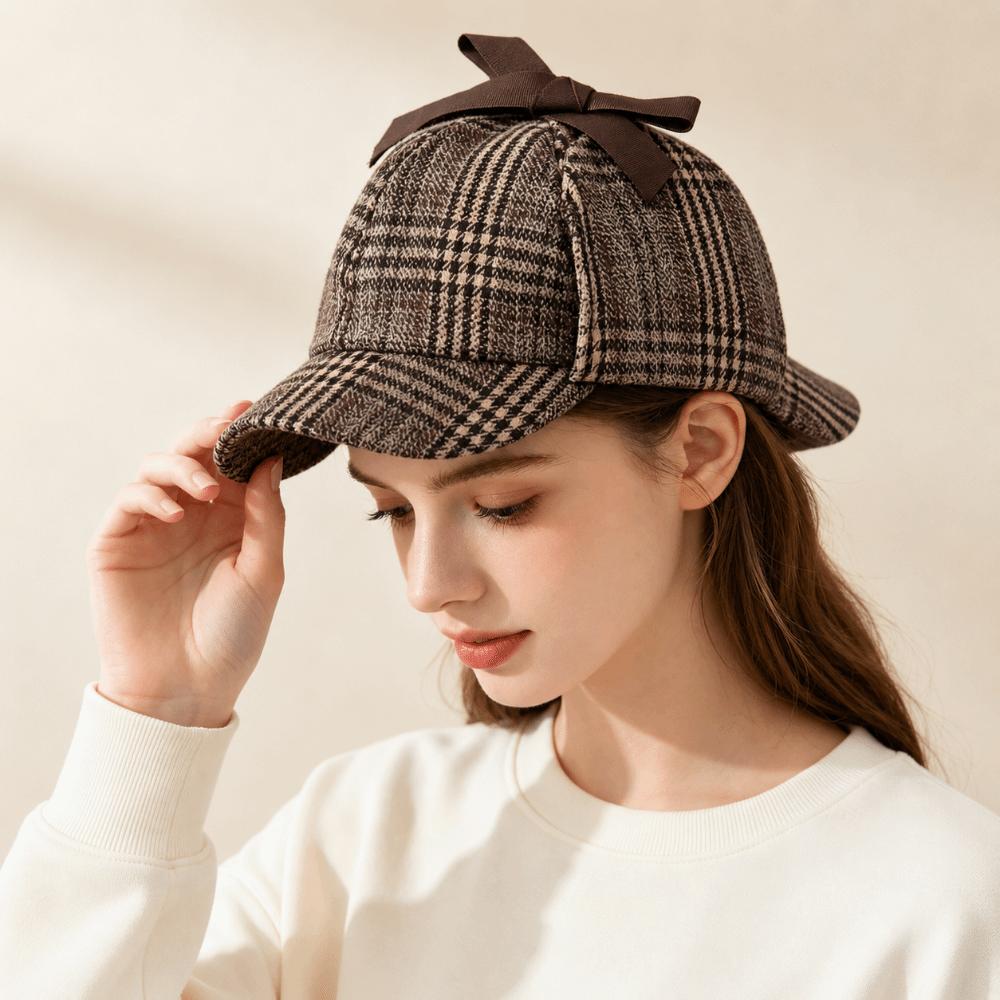 Double-Cap Brim Ear Protection Cap All Seasons Baseball Cap Vintage Detective Cap Women