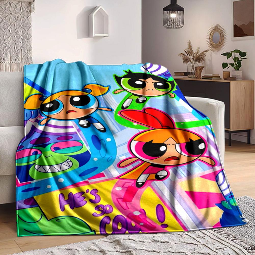 1PC Powerpuff Girls Blanket Lightweight Flannel Throw Blanket for Sofa, Bed, Travel, Camping, Livingroom, Office, Couch