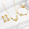 3PCS Titanium Steel Non Fading Clover Necklace Bracelet Earring Set